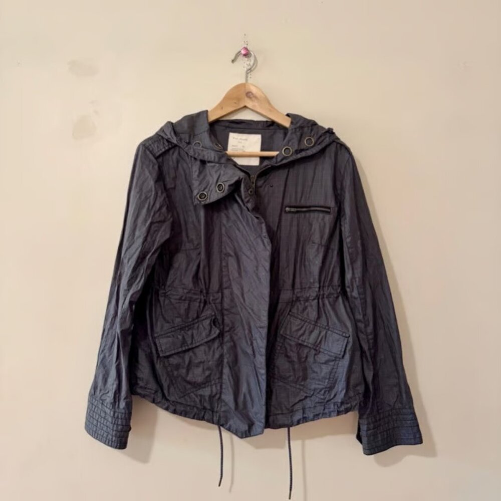 Free People Charcoal Gray Utility Jacket Windbreaker Rain Coat Hooded XSmall - Picture 3 of 4